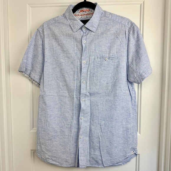 Denim‎ & Flower Button Up Shirt Short Sleeve Casual Floral Trim Size M - Picture 1 of 3
